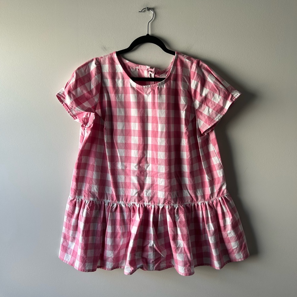 Unbranded pink and white gingham plaid short sleeve top